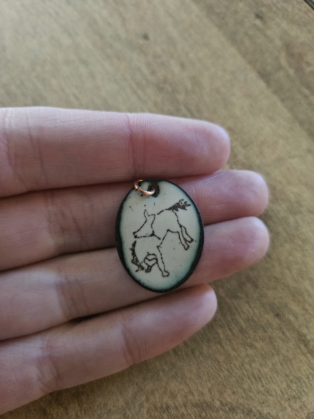 Hand-Stamped Ceramic Horse Pendant in Cream and Teal